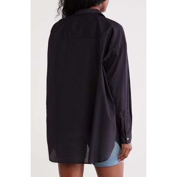Frank & Eileen Shirley Stripe Oversize Button Up Shirt Black XS $268.00 - Picture 4 of 7